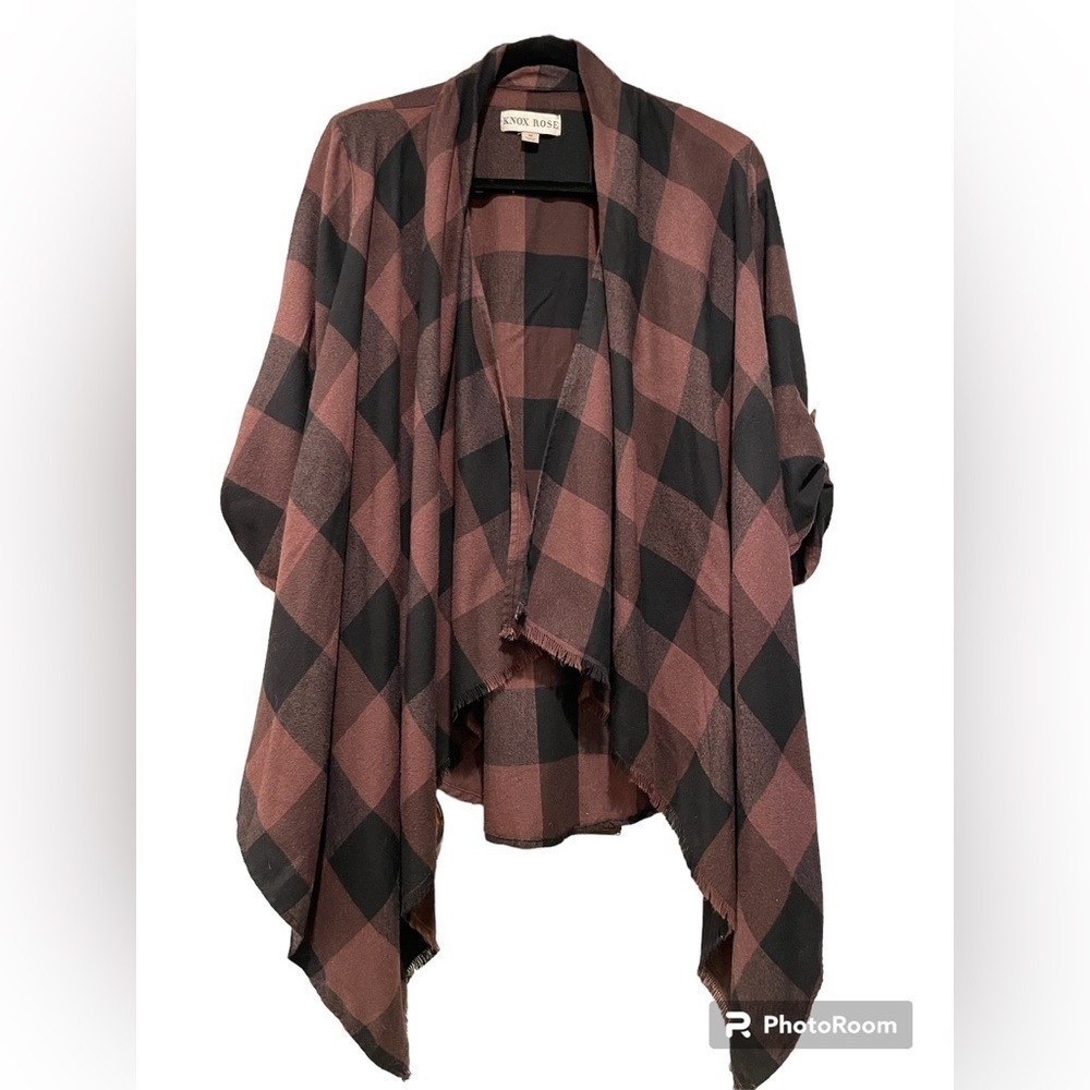 Knox Rose cascading open black and brown checkered shirt size medium